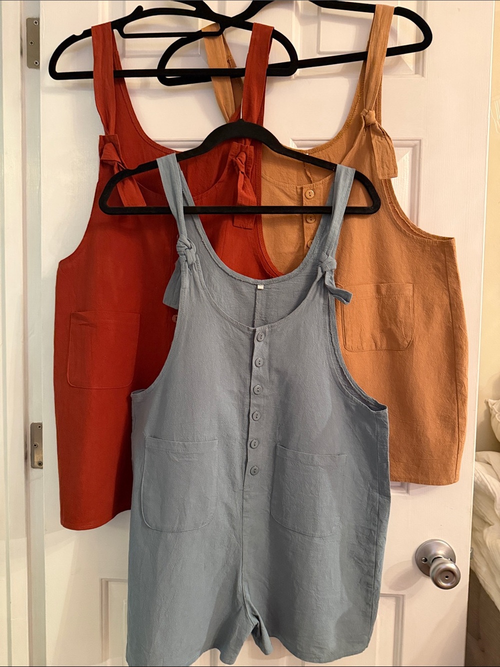 Sleeveless Tie-Shoulder Button Romper set of 3